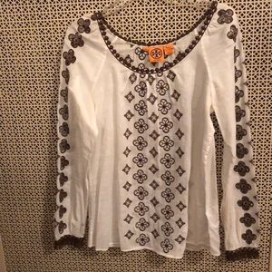 Tory Burch Blouse! White with Brown Designing.